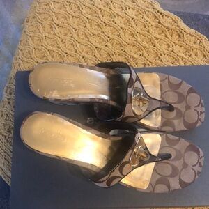 Coach Brown and Gold Sandals with Signature Style